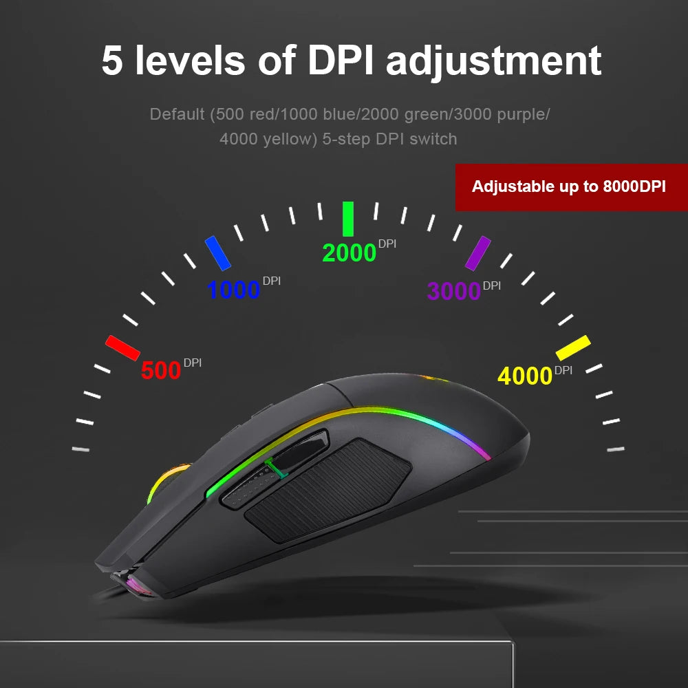 Lonewolf G105 RGB Wired Gaming Mouse - 8000 DPI, 8 Programmable Buttons, Ergonomic Design for PC and Laptop Gamers