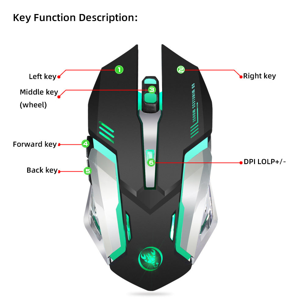HXSJ Wireless 2.4G Gaming Mouse with LED Lighting