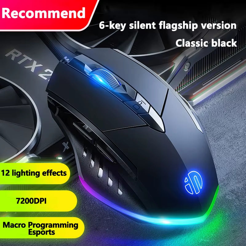 W1 Wired Gaming Mouse - Silent Office Mouse with Optional Three or Six Key Configuration