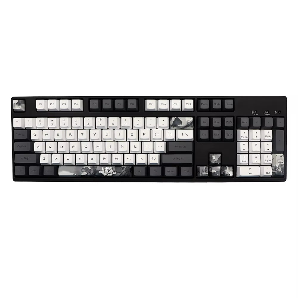 German, French, and Spanish Ink Lotus PBT Keycaps - OEM Profile Dye Sublimation for GK61, RK61, 68, 980, 108 QWERTZ and AZERTY MX Keyboards