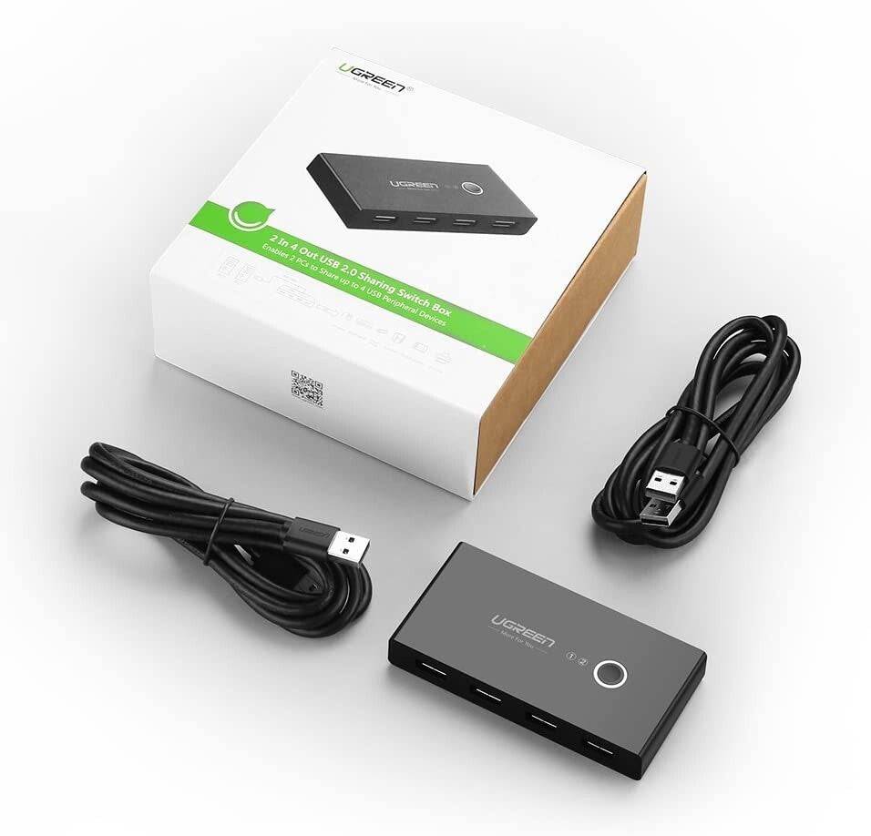 UGREEN USB 2.0 Sharing Switch - 4-Port USB Peripheral Switch for Two Computers