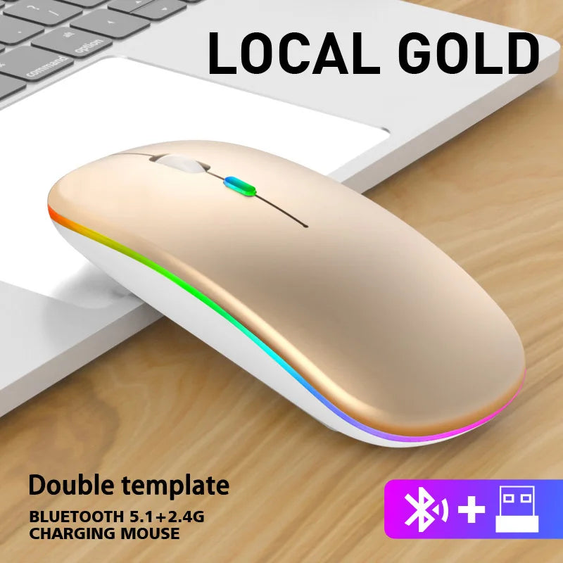 Bluetooth RGB Wireless Mouse for Laptop and PC - Rechargeable, Silent Operation, LED Backlit, Ergonomic Design for Gaming