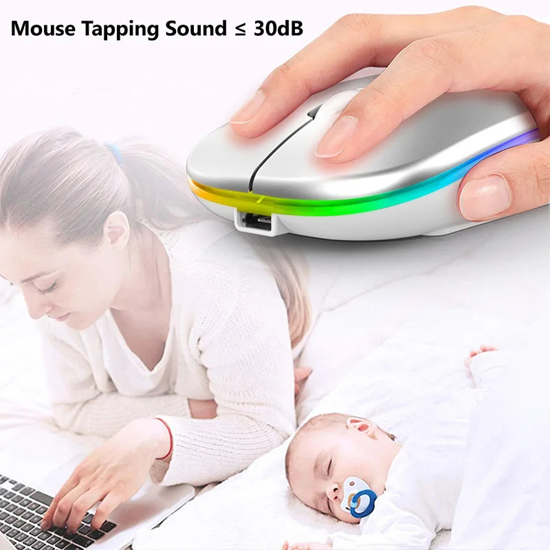 Bluetooth RGB Wireless Mouse for Laptop and PC - Rechargeable, Silent Operation, LED Backlit, Ergonomic Design for Gaming