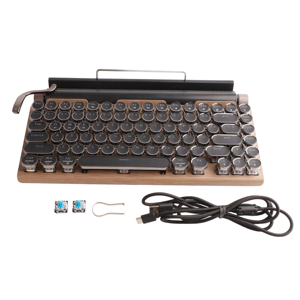 Vintage Wireless Mechanical Keyboard with 83 Keys and Metal Round Blue Switches