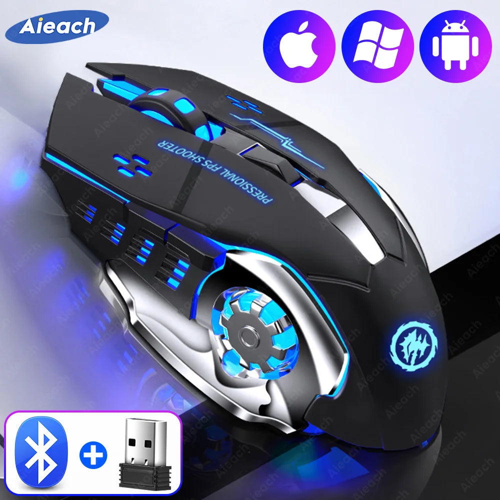 Rechargeable Bluetooth Wireless Gaming Mouse with Mechanical E-Sports Backlight for PC Gamers
