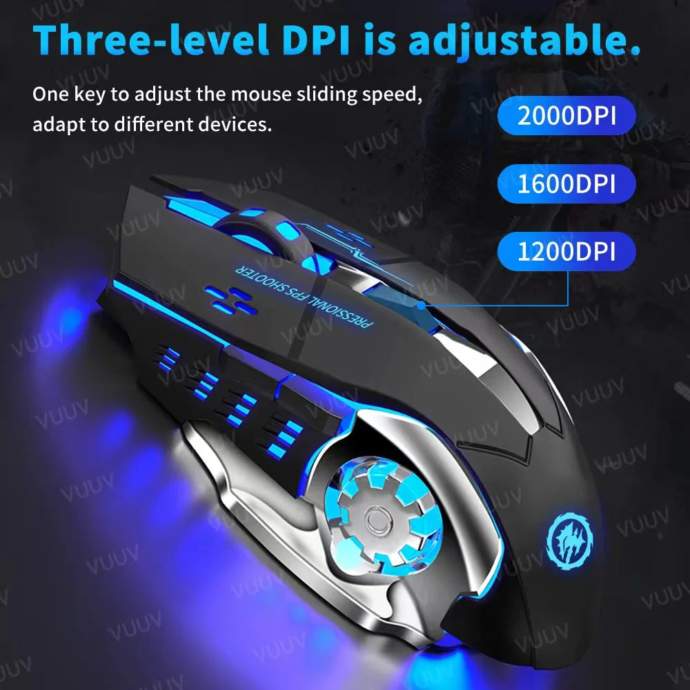 Rechargeable Bluetooth Wireless Gaming Mouse with Mechanical E-Sports Backlight for PC Gamers