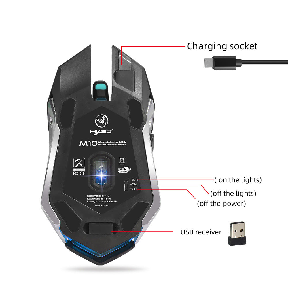 HXSJ Wireless 2.4G Gaming Mouse with LED Lighting