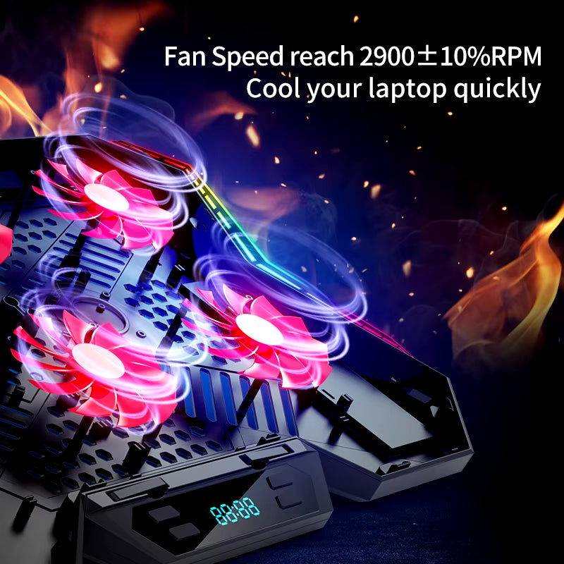 RGB Laptop Cooling Pad for 12-17 Inch Laptops with LED Display, Six Fans, and Dual USB Ports
