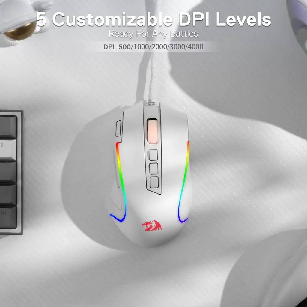 M612 Predator RGB Gaming Mouse 8000 DPI Wired Optical with 11 Programmable Buttons, White