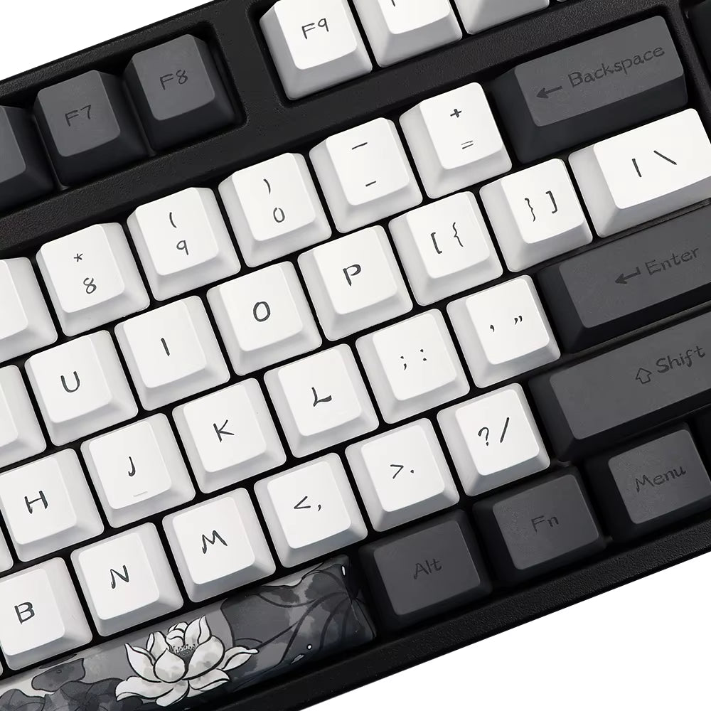 German, French, and Spanish Ink Lotus PBT Keycaps - OEM Profile Dye Sublimation for GK61, RK61, 68, 980, 108 QWERTZ and AZERTY MX Keyboards