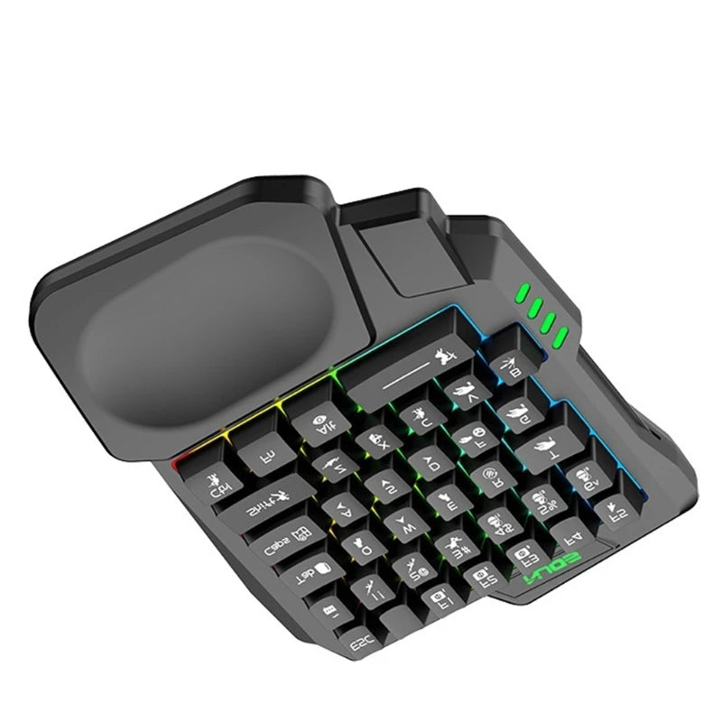 One-Handed Wired USB Gaming Keyboard with 35 Luminous Keys and Ergonomic Hand Rest for Tablets