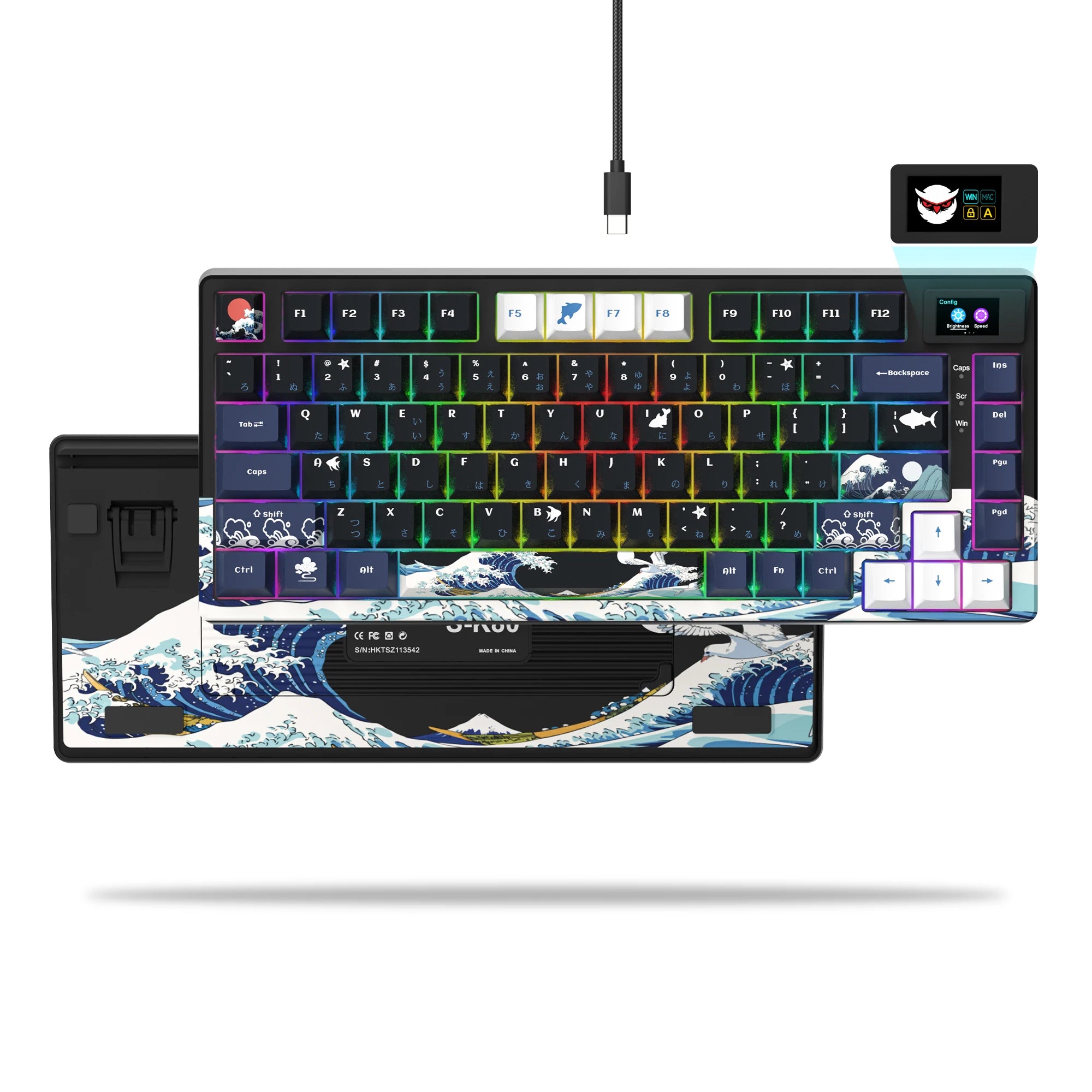 Wired Mechanical Gaming Keyboard with OLED Display, Fully Hot-Swappable Keys, and Pudding RGB Backlighting for PC and Laptop