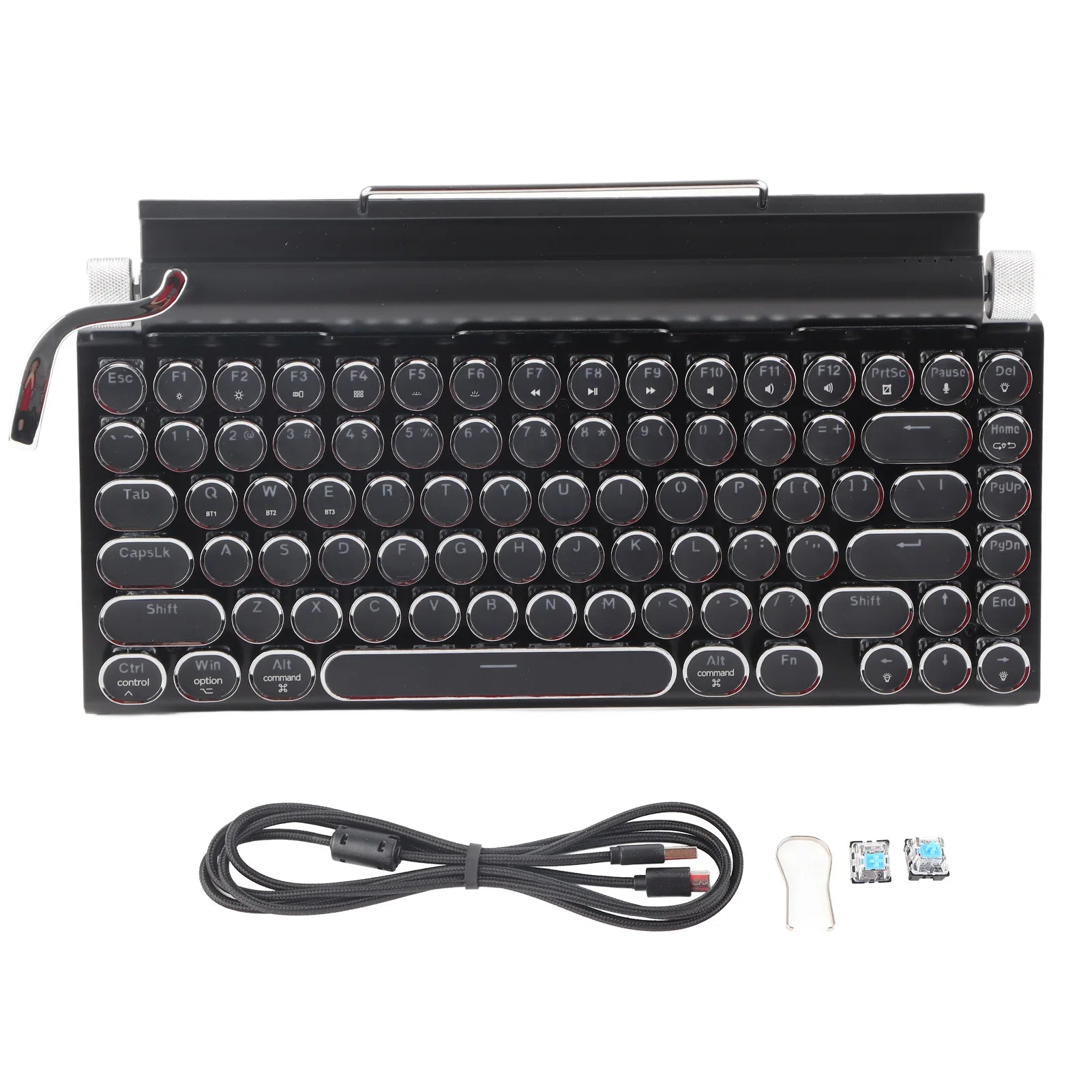 Vintage Wireless Mechanical Keyboard with 83 Keys and Metal Round Blue Switches