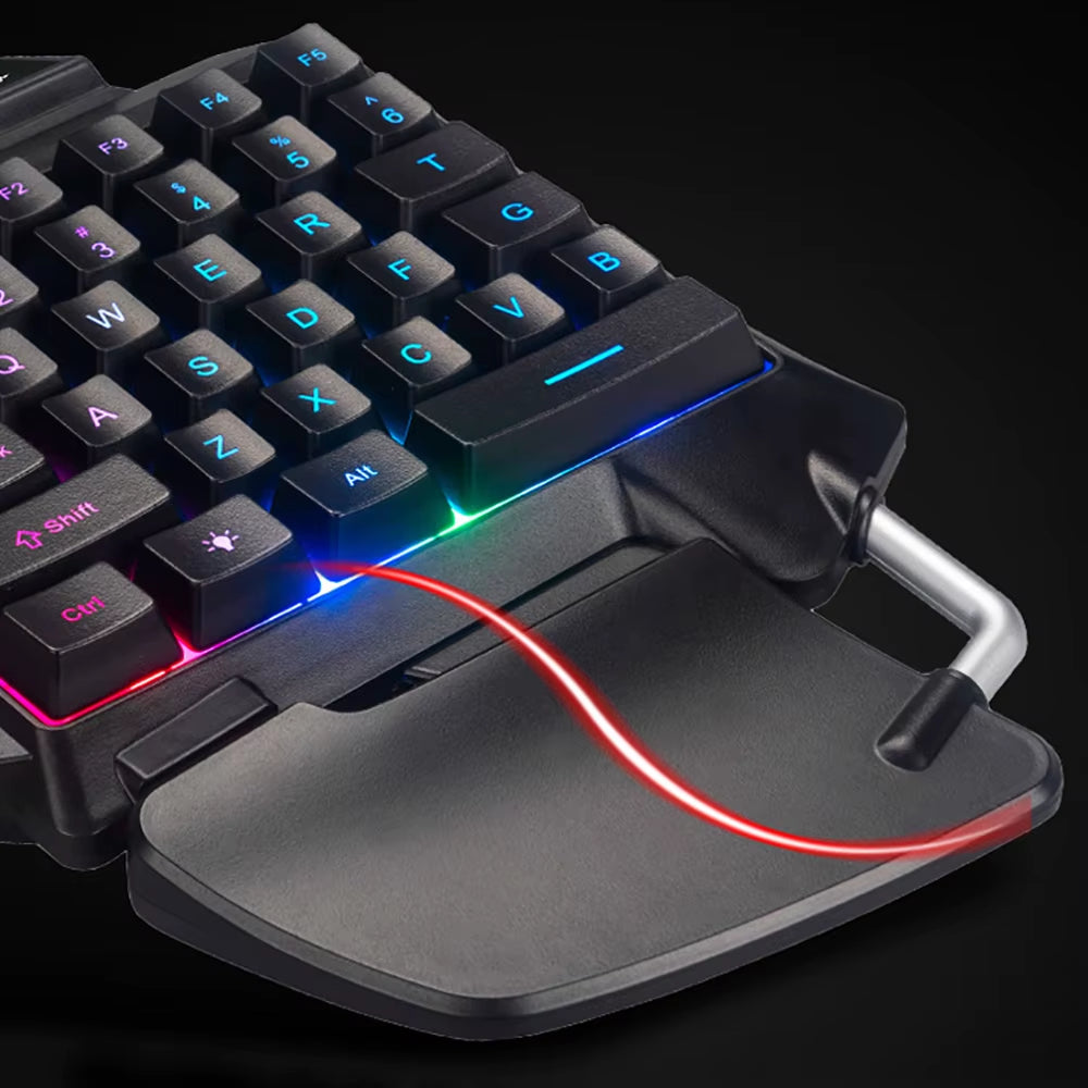 Ergonomic Single-Handed Wired Gaming Keyboard with LED Backlighting - Portable Robotic Keypad