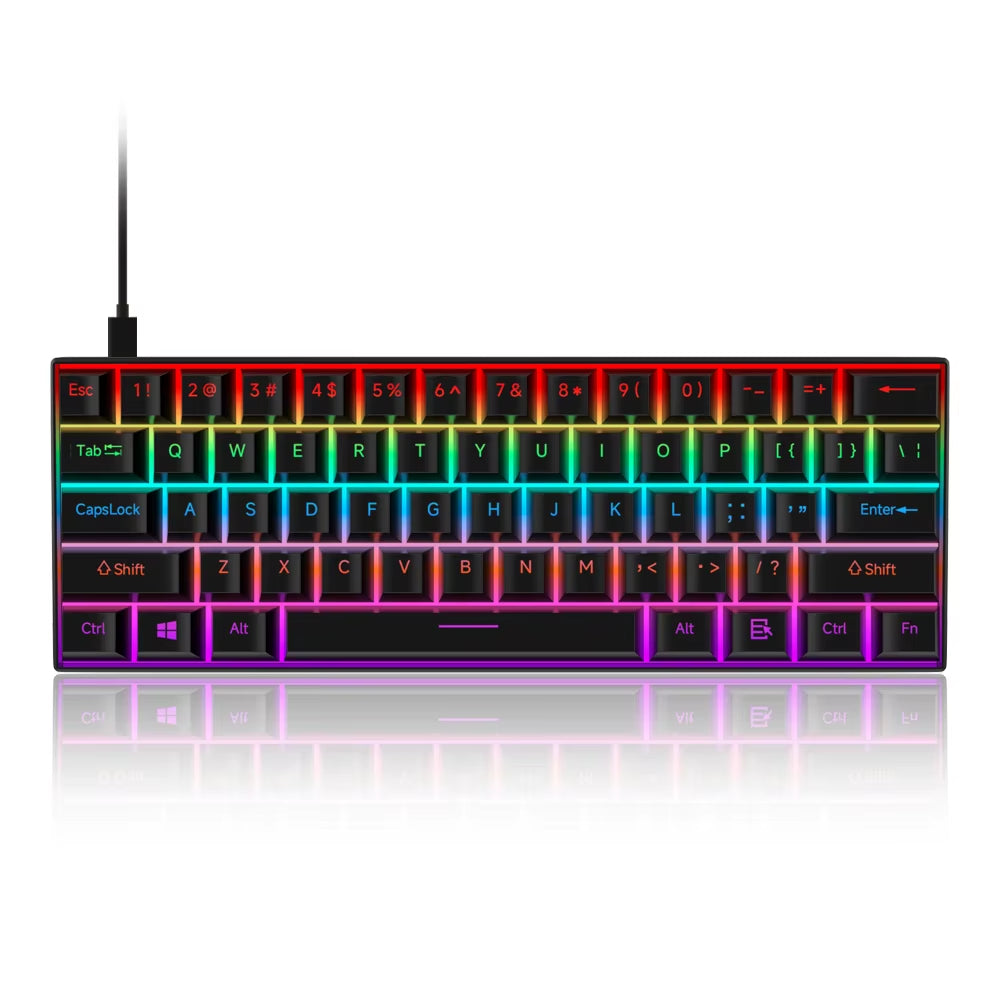 61-Key Wired USB Mechanical Keyboard with 17 RGB Lighting Modes for Computer and Laptop - Available in Red, Blue, and Brown Switches