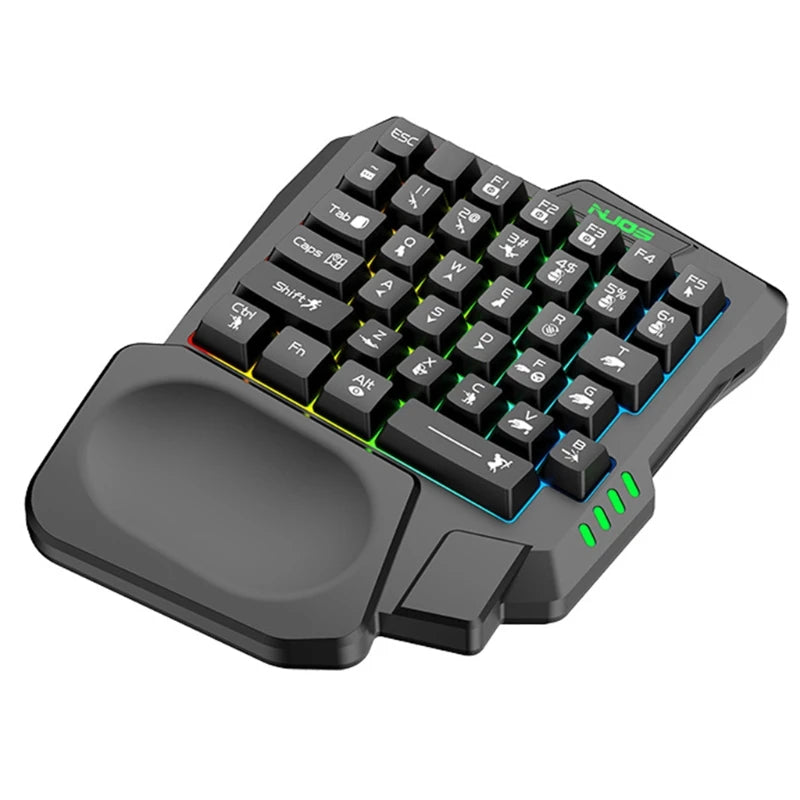 One-Handed Wired USB Gaming Keyboard with 35 Luminous Keys and Ergonomic Hand Rest for Tablets