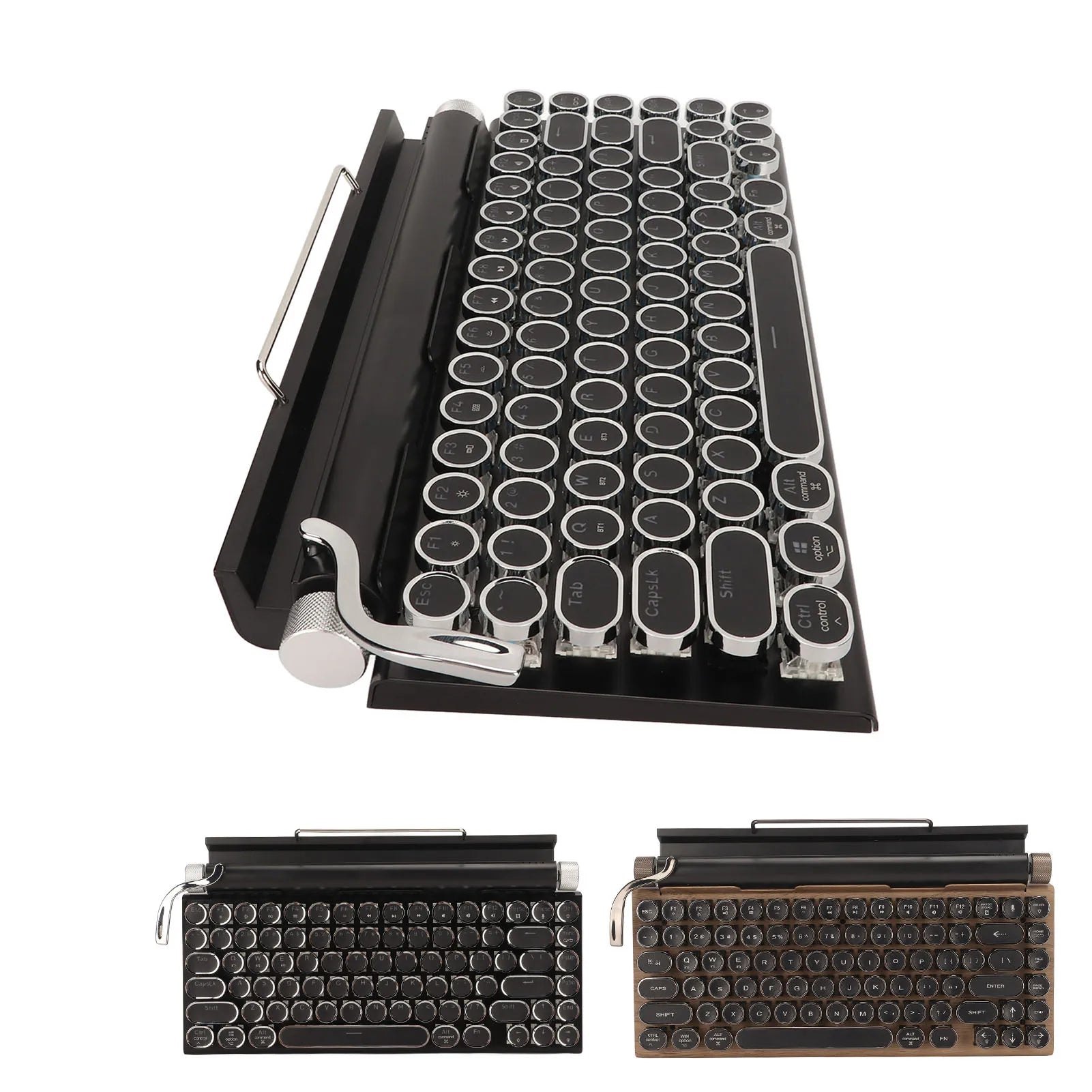 Vintage Wireless Mechanical Keyboard with 83 Keys and Metal Round Blue Switches