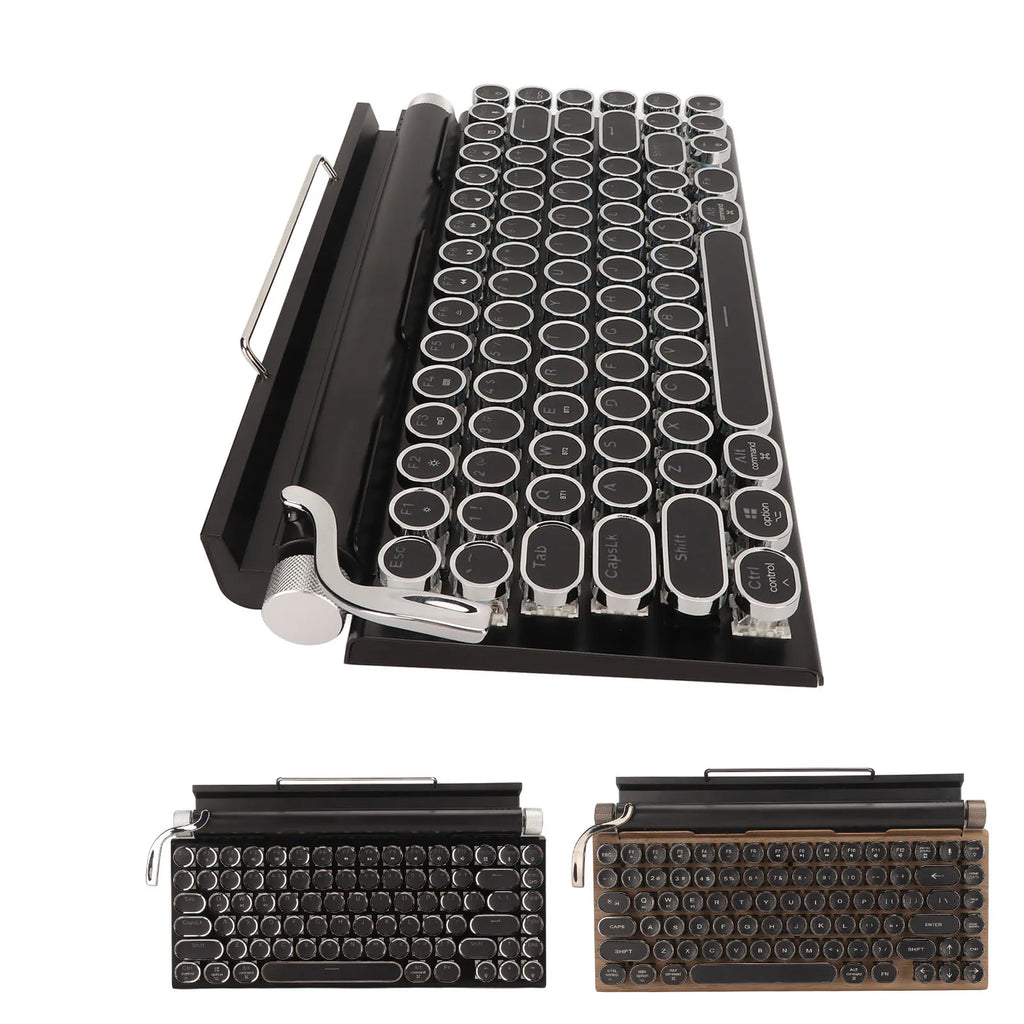 Vintage Wireless Mechanical Keyboard with 83 Keys and Metal Round Blue Switches