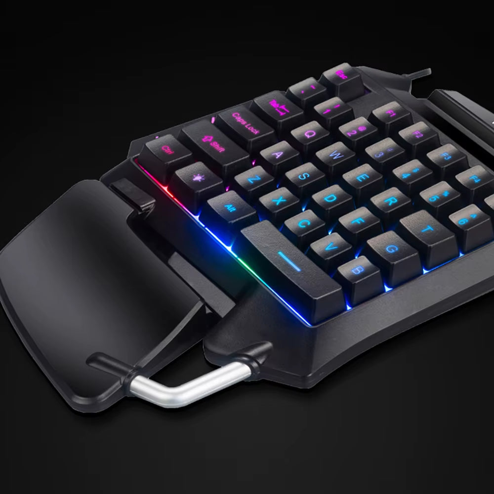 Ergonomic Single-Handed Wired Gaming Keyboard with LED Backlighting - Portable Robotic Keypad