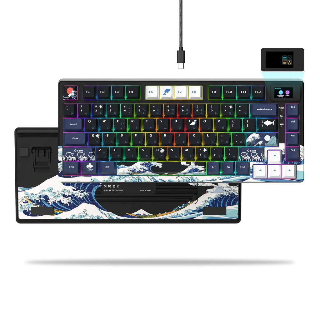 Wired Mechanical Gaming Keyboard with OLED Display, Fully Hot-Swappable Keys, and Pudding RGB Backlighting for PC and Laptop