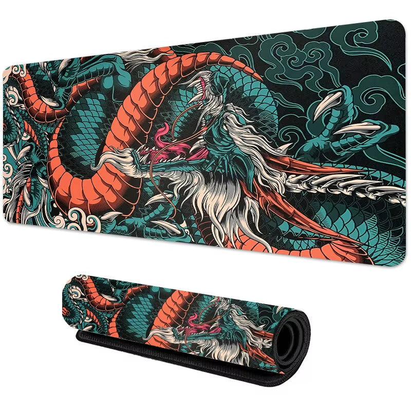 Japanese Dragon XXL Gaming Mousepad - Large Desk Mat for Gamers, Available in 900x400mm and 700x300mm Sizes