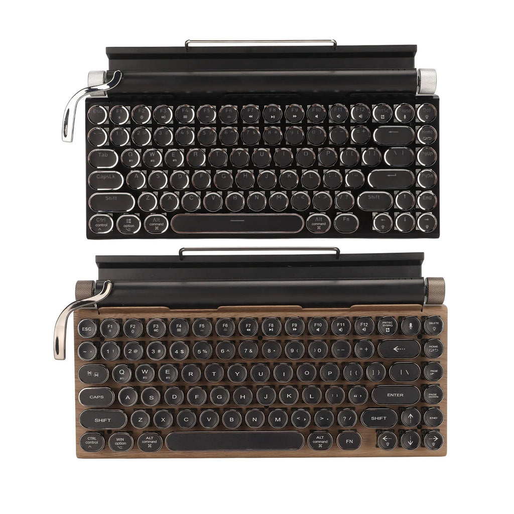 Vintage Wireless Mechanical Keyboard with 83 Keys and Metal Round Blue Switches