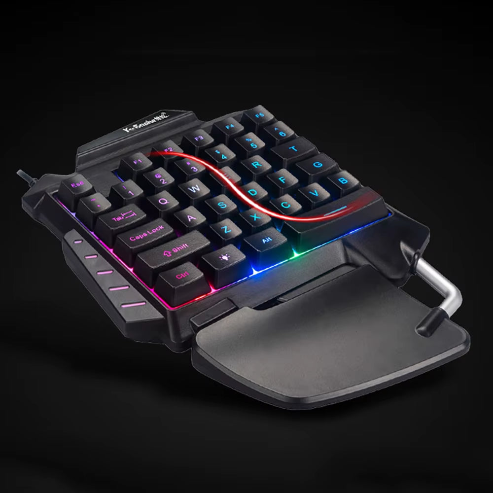 Ergonomic Single-Handed Wired Gaming Keyboard with LED Backlighting - Portable Robotic Keypad
