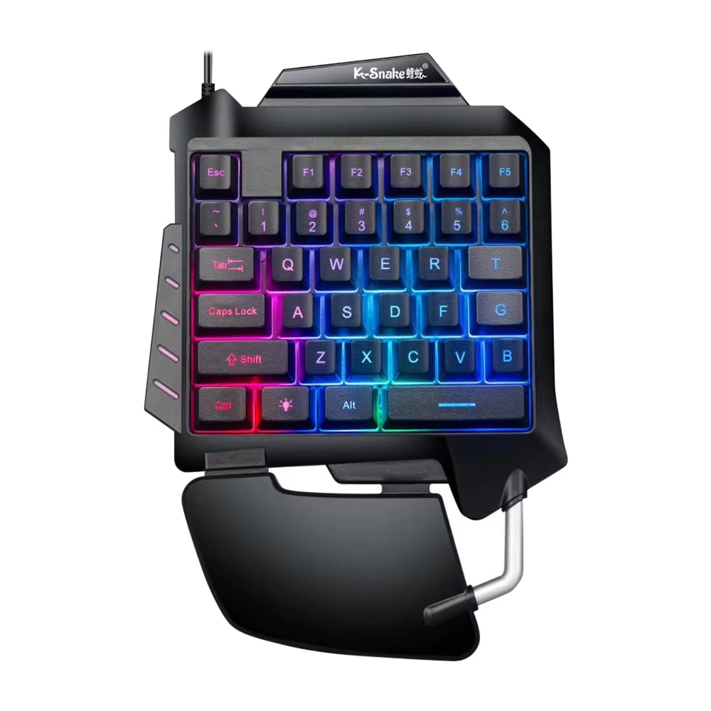 Ergonomic Single-Handed Wired Gaming Keyboard with LED Backlighting - Portable Robotic Keypad
