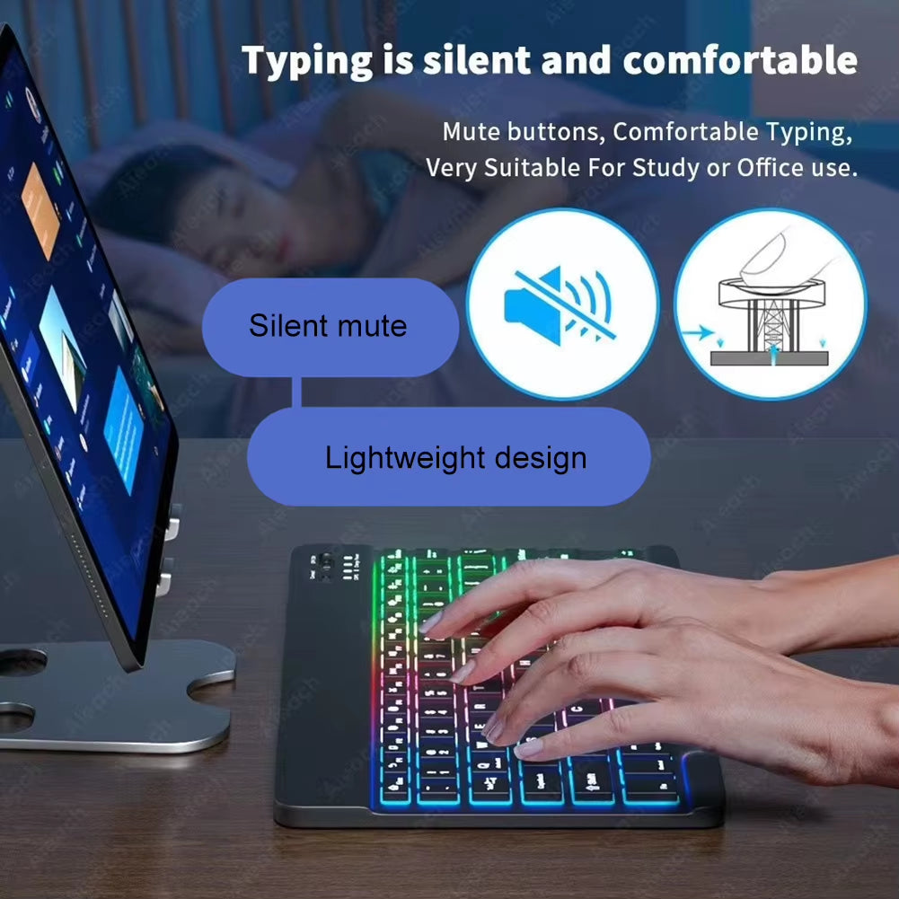 Rechargeable RGB Bluetooth Wireless Keyboard and Mouse for iPad, Android, iOS, and Windows with Rainbow Backlight