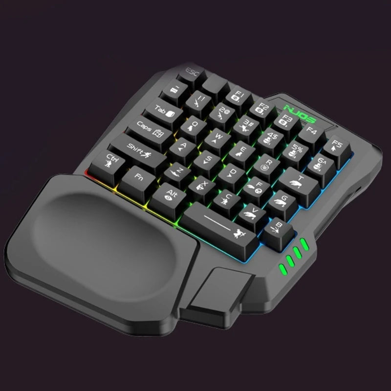 One-Handed Wired USB Gaming Keyboard with 35 Luminous Keys and Ergonomic Hand Rest for Tablets