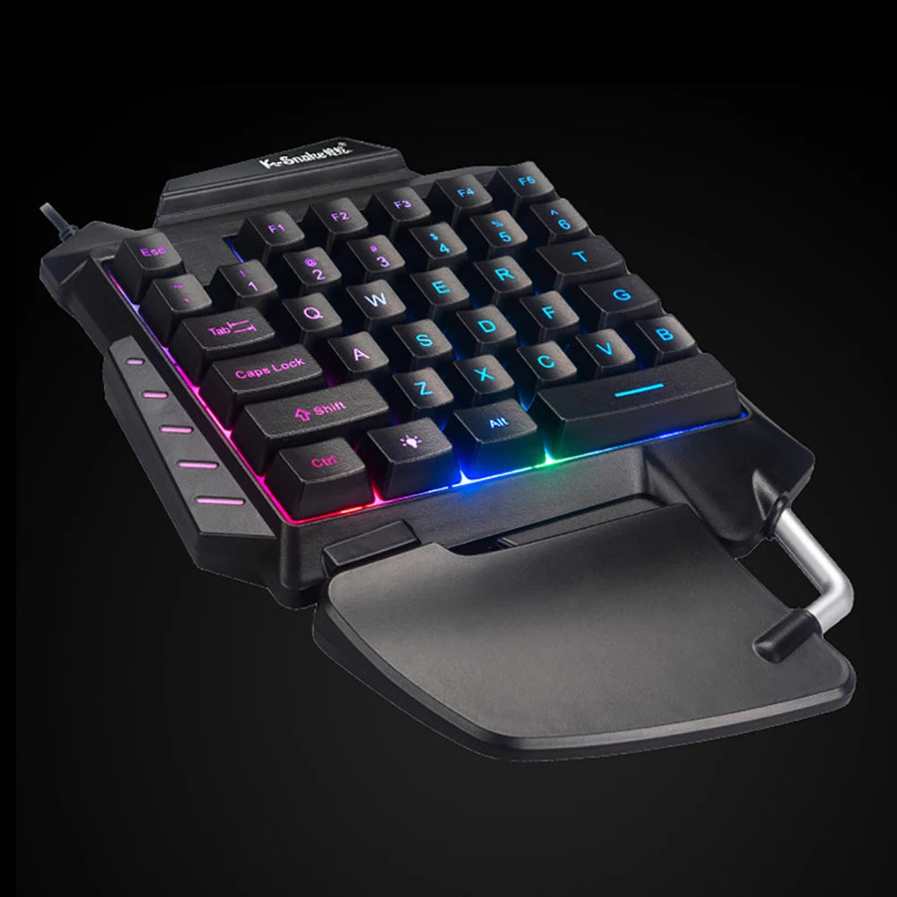 Ergonomic Single-Handed Wired Gaming Keyboard with LED Backlighting - Portable Robotic Keypad