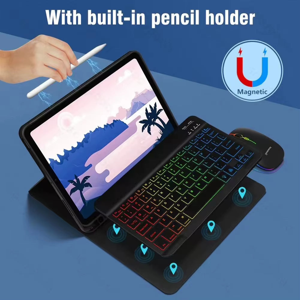 Rechargeable RGB Bluetooth Wireless Keyboard and Mouse for iPad, Android, iOS, and Windows with Rainbow Backlight