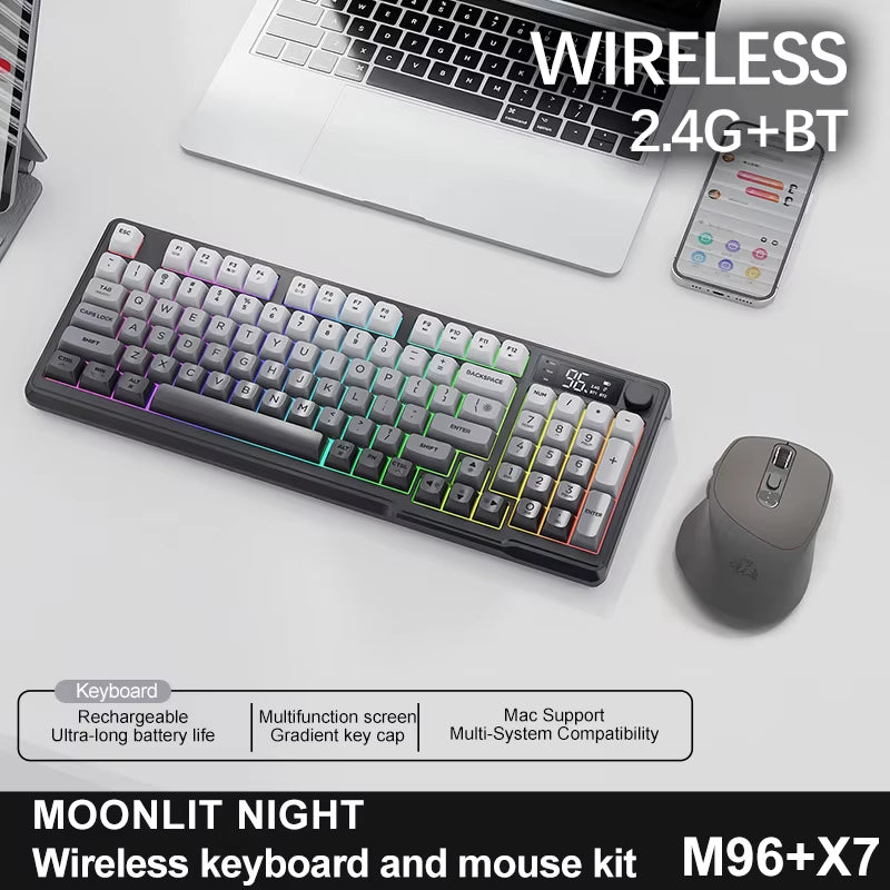 M96 Bluetooth Keyboard Wireless  Screen Gaming Keyboard,Electronic Screen, Multi-Device Connection,Ergonomics Gaming