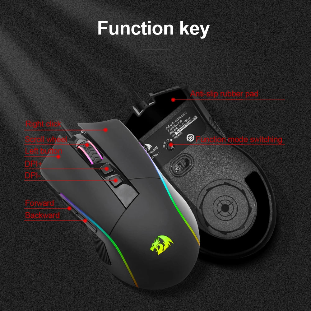 Lonewolf G105 RGB Wired Gaming Mouse - 8000 DPI, 8 Programmable Buttons, Ergonomic Design for PC and Laptop Gamers