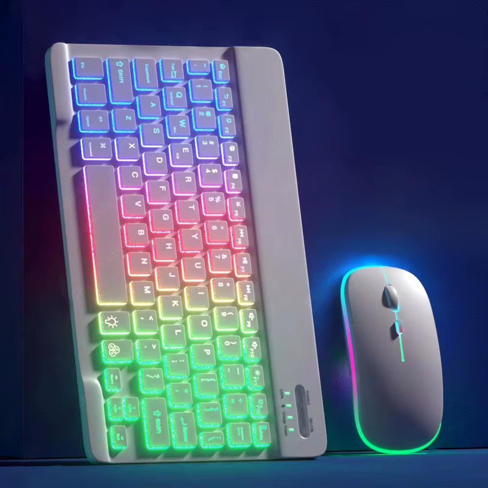Rechargeable RGB Bluetooth Wireless Keyboard and Mouse for iPad, Android, iOS, and Windows with Rainbow Backlight