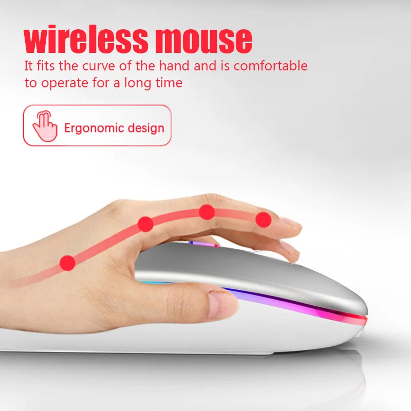 Bluetooth RGB Wireless Mouse for Laptop and PC - Rechargeable, Silent Operation, LED Backlit, Ergonomic Design for Gaming