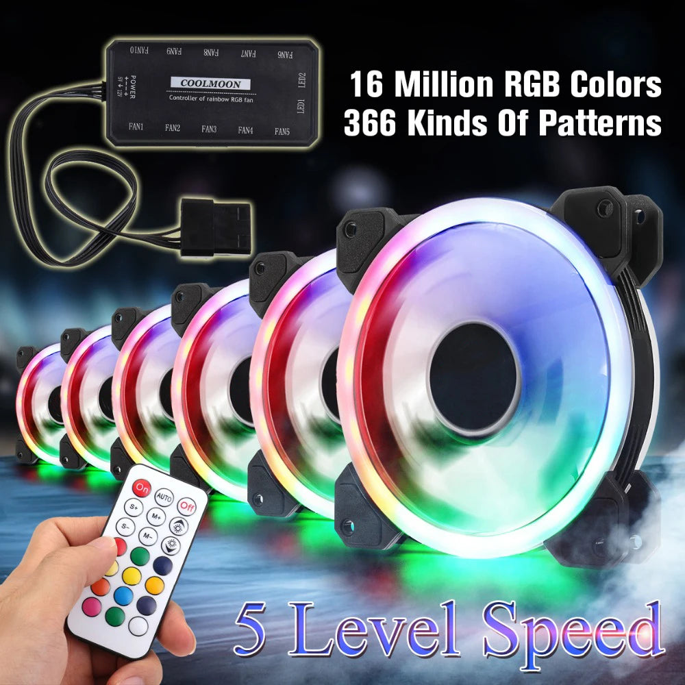 RGB Adjustable LED 120mm Quiet Computer Case Cooling Fan with IR Remote for Enhanced CPU Performance