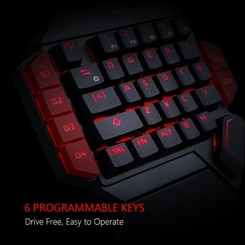 One-Handed Wired USB Gaming Keyboard with 35 Luminous Keys and Ergonomic Hand Rest for Tablets