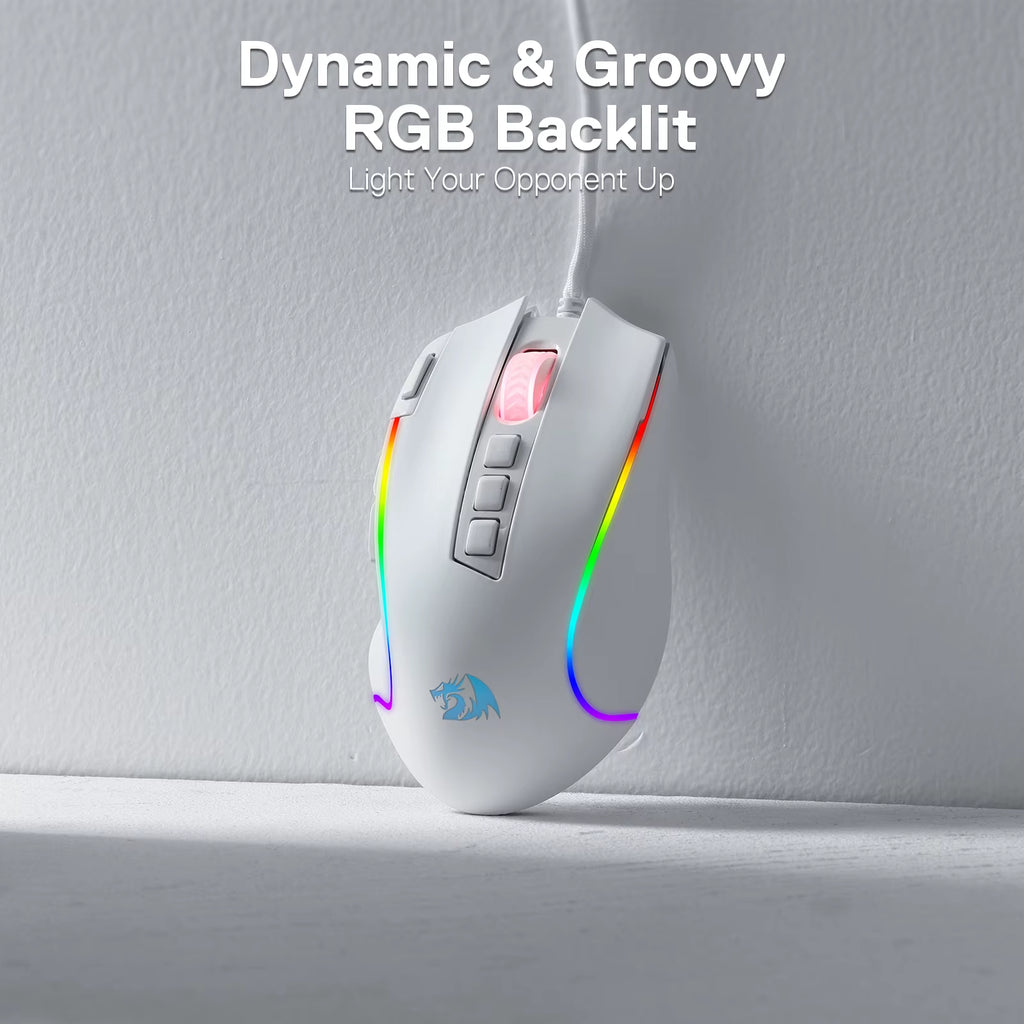 M612 Predator RGB Gaming Mouse 8000 DPI Wired Optical with 11 Programmable Buttons, White