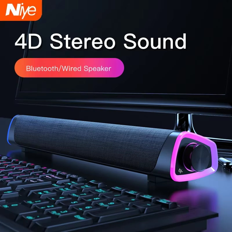 4D Stereo Soundbar with Subwoofer and Bluetooth Connectivity for MacBook, Laptop, and PC Music Players