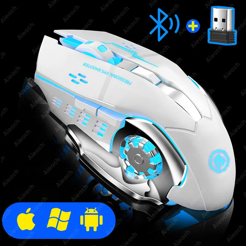 Rechargeable Bluetooth Wireless Gaming Mouse with Mechanical E-Sports Backlight for PC Gamers
