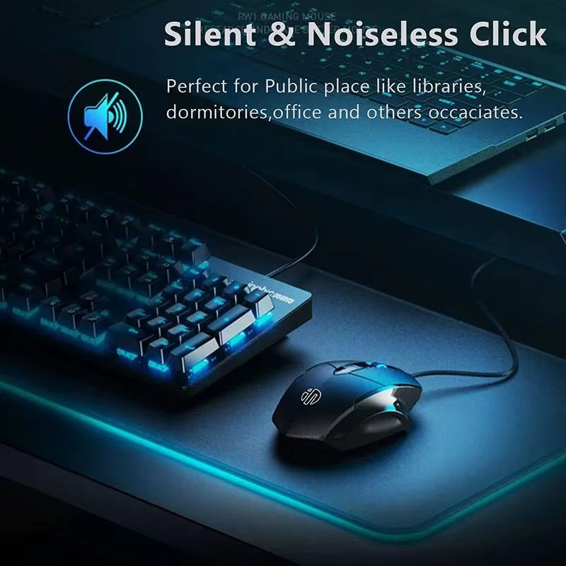W1 Wired Gaming Mouse - Silent Office Mouse with Optional Three or Six Key Configuration