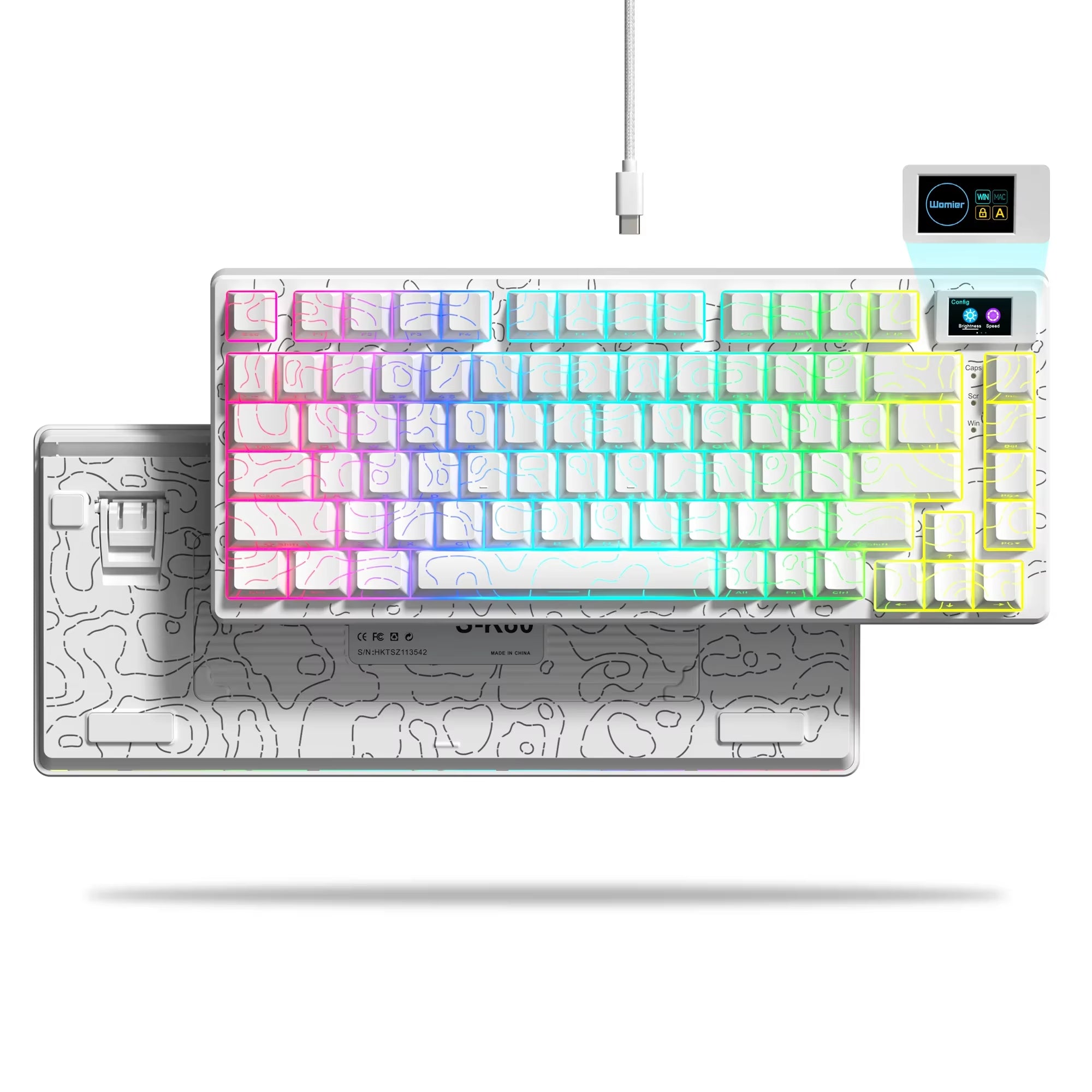 Wired Mechanical Gaming Keyboard with OLED Display, Fully Hot-Swappable Keys, and Pudding RGB Backlighting for PC and Laptop