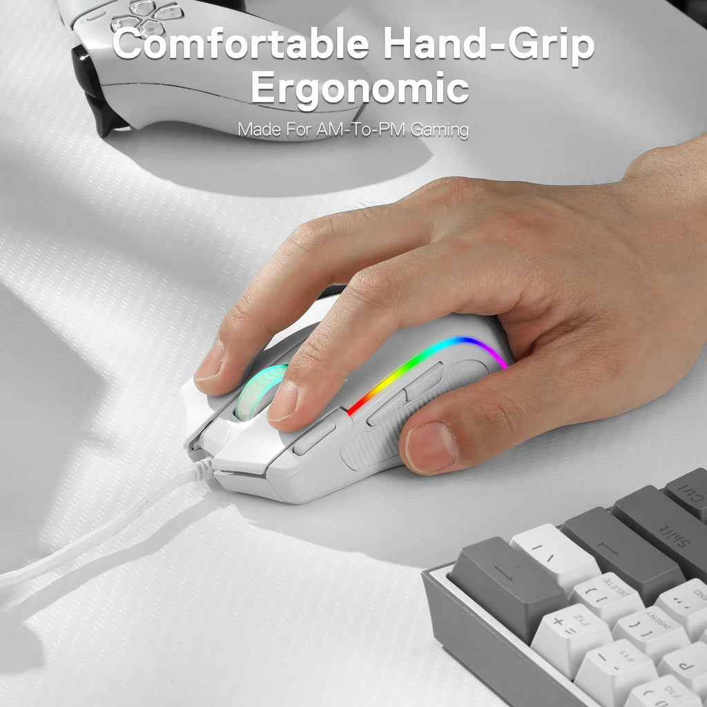 M612 Predator RGB Gaming Mouse 8000 DPI Wired Optical with 11 Programmable Buttons, White