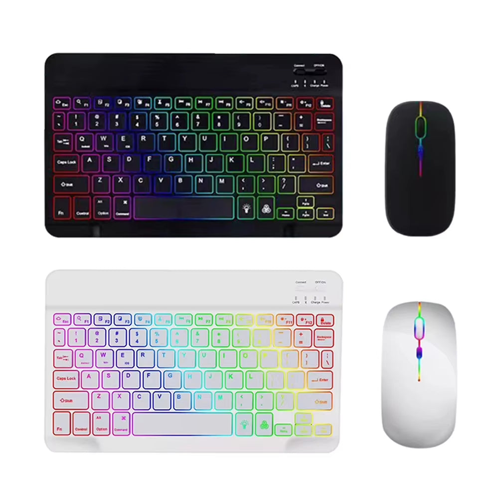 Rechargeable RGB Bluetooth Wireless Keyboard and Mouse for iPad, Android, iOS, and Windows with Rainbow Backlight