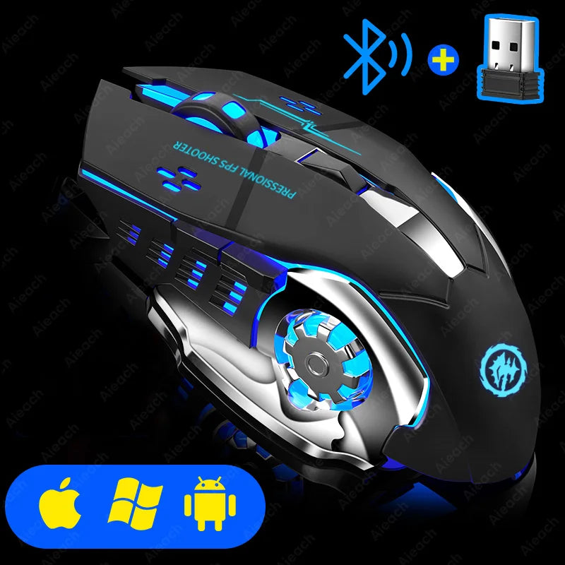 Rechargeable Bluetooth Wireless Gaming Mouse with Mechanical E-Sports Backlight for PC Gamers