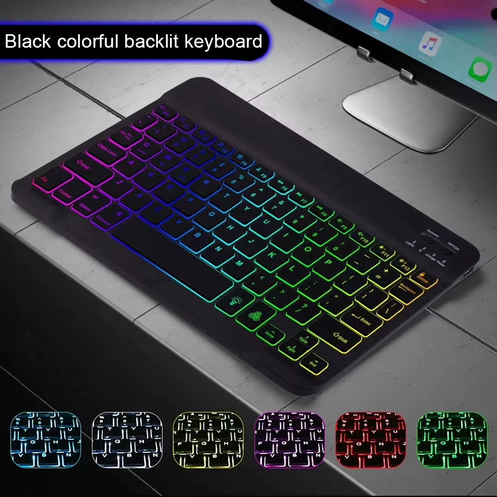 Rechargeable RGB Bluetooth Wireless Keyboard and Mouse for iPad, Android, iOS, and Windows with Rainbow Backlight